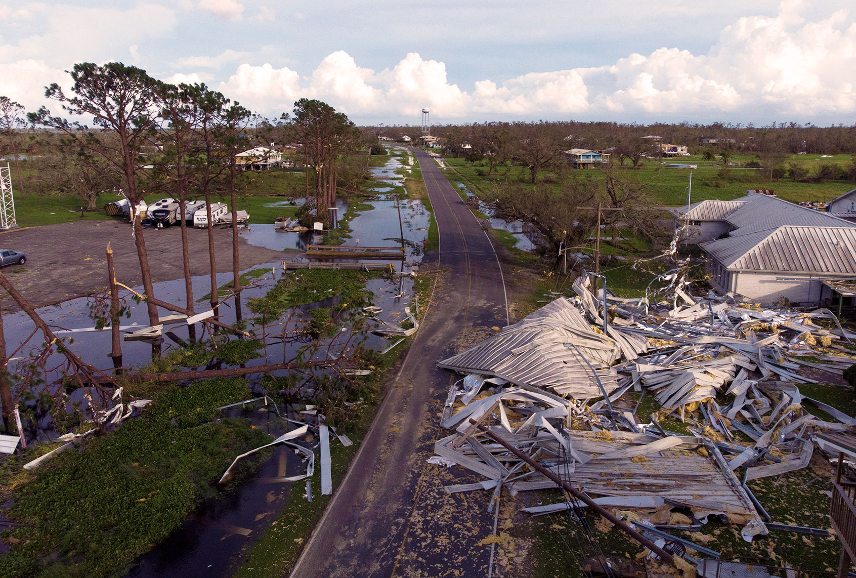 Damage in the city of Pointe-Aux-Chenes, near montegut, Louisiana on August 30, 2021 after Hurricane Ida made landfall. - The death toll from Hurricane Ida was expected to climb "considerably," Louisiana's governor warned Monday, as rescuers combed through the "catastrophic" damage wreaked as it tore through the southern United States as a Category 4 storm. (MARK FELIX/AFP via Getty Images)