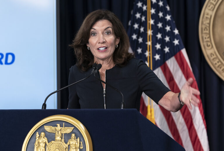 New York Governor Kathy Hochul holds a briefing at the State Executive office on 3rd Avenue, Manhattan, September 9, 2021. (Lev Radin/Pacific Press/LightRocket via Getty Images)