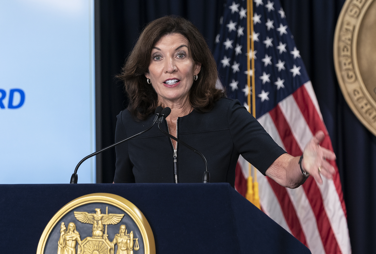 New York Governor Kathy Hochul holds a briefing at the State Executive office on 3rd Avenue, Manhattan, September 9, 2021. (Lev Radin/Pacific Press/LightRocket via Getty Images)