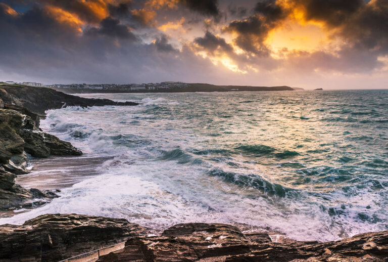 Sunset over crashing ocean currents (Gordon Scammell/Loop Images/Universal Images Group via Getty Images)