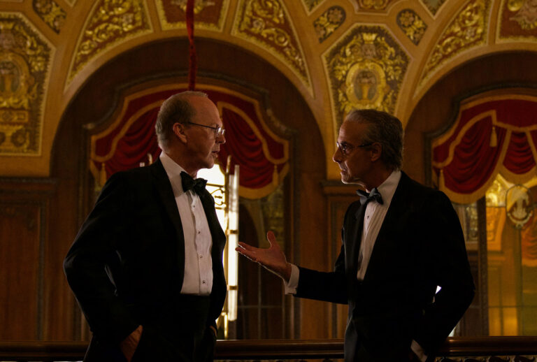 Michael Keaton as Kenneth Fienberg and Stanley Tucci as Charles Wolf in "Worth" (Monika Lek/Netflix)