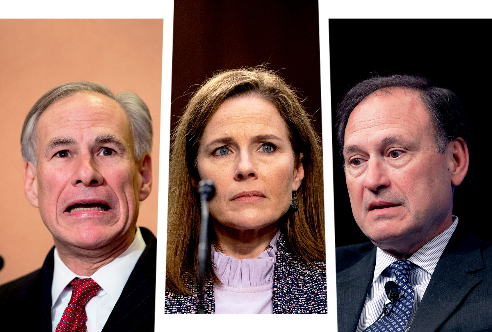 Greg Abbott, Amy Coney Barrett and  Samuel Alito (Photo illustration by Salon/Getty Images)