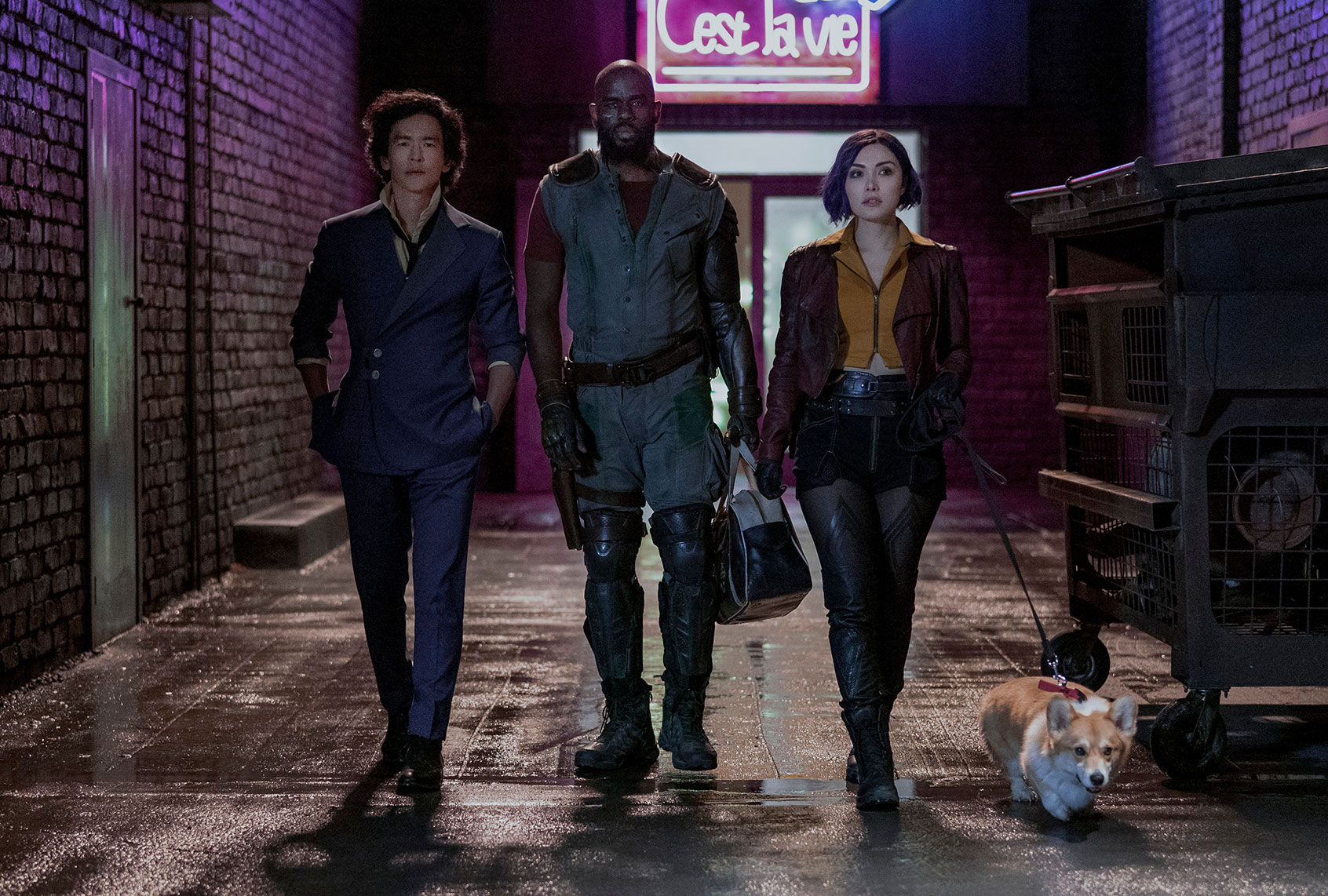 John Cho, Mustafa Shakir and Daniella Pineda in "Cowboy Bebop" (Geoffrey Short/Netflix)