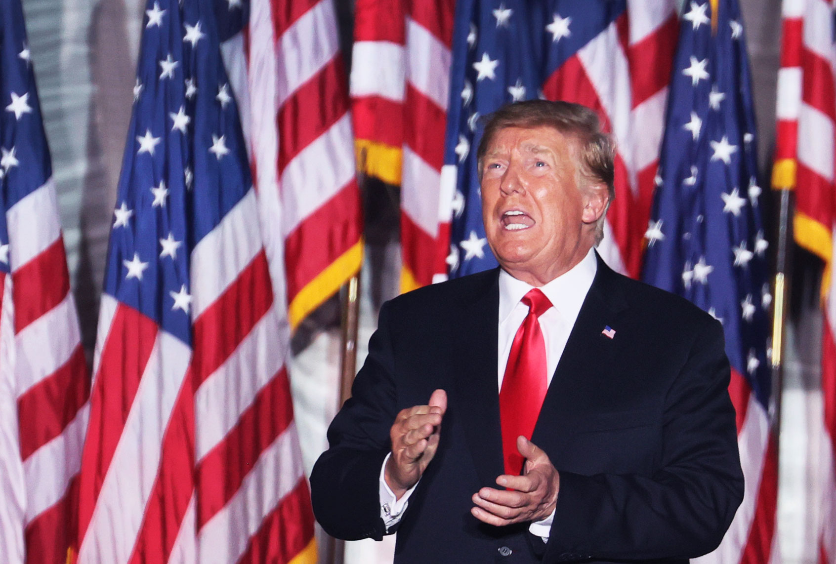 Former President Donald Trump arrives for a rally at the Iowa State Fairgrounds on October 09, 2021 in Des Moines, Iowa. (Scott Olson/Getty Images)