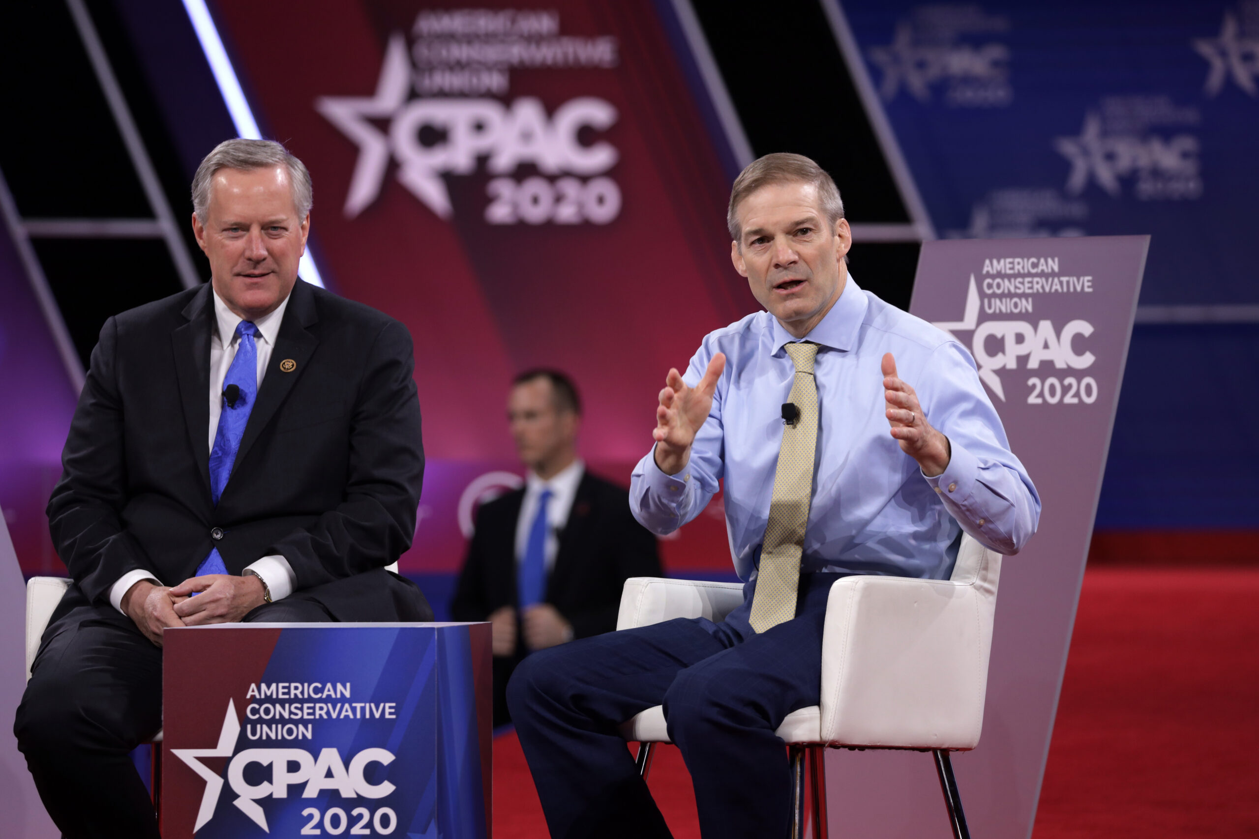 U.S. Rep. Mark Meadows (R-NC) and Rep. Jim Jordan (R-OH) participates in a discussion during the annual Conservative Political Action Conference (CPAC) at Gaylord National Resort & Convention Center February 27, 2020 in National Harbor, Maryland. (Alex Wong/Getty Images)