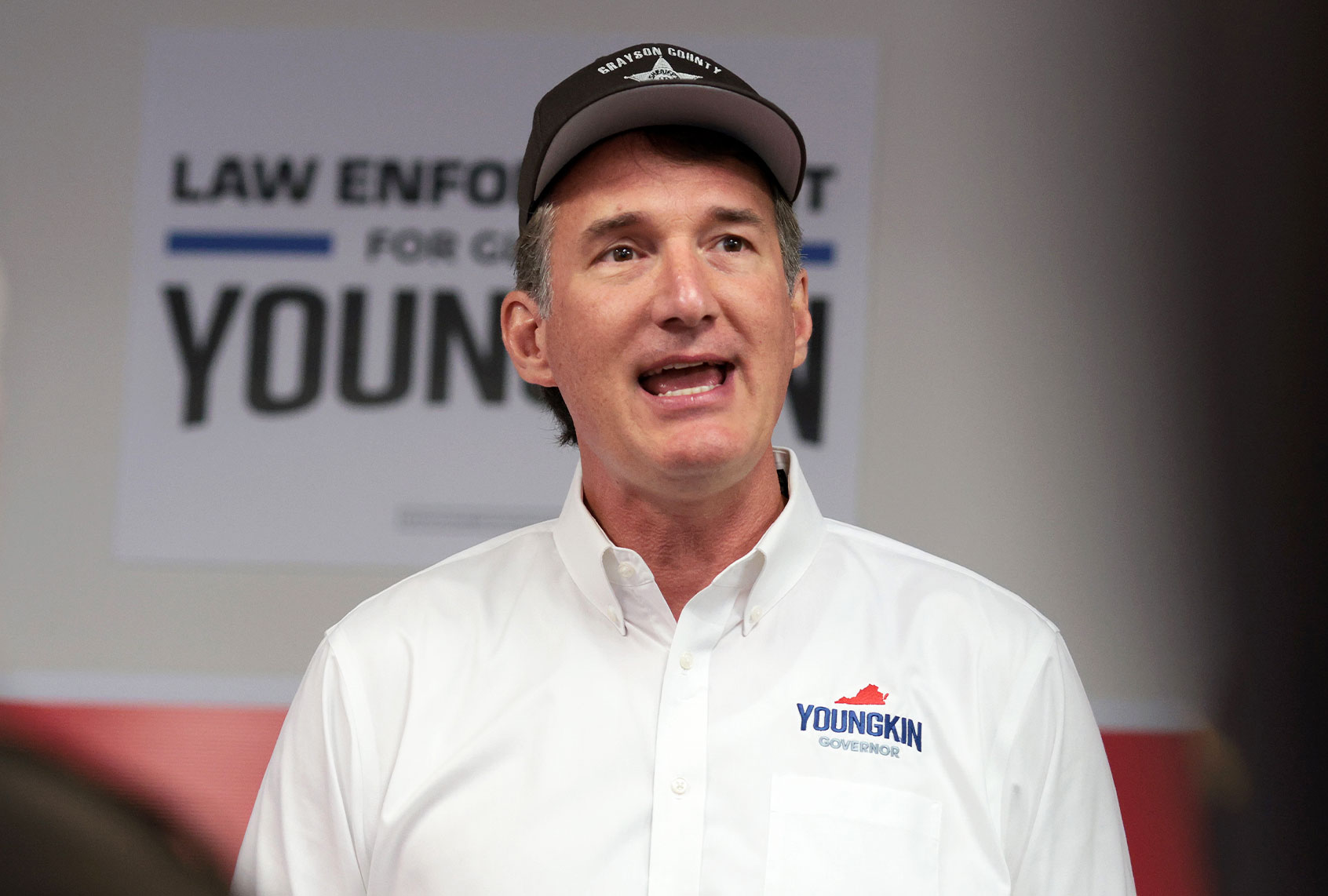 Republican gubernatorial candidate Glenn Youngkin (R-VA) speaks to law enforcement officers during a breakfast marking Police Week October 14, 2021 in Vienna, Virginia. (Win McNamee/Getty Images)