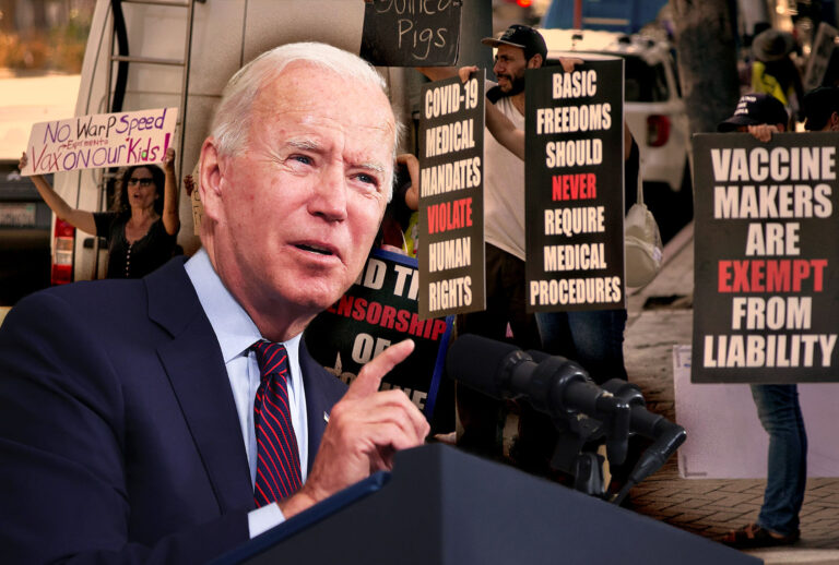 Joe Biden | Demonstrators opposed to masking and mandatory vaccination for students gather outside the Los Angeles Unified School District headquarters as board members voted that all children 12 and older in Los Angeles public schools must be fully vaccinated against COVID-19 by January to enter campus on Thursday, Sept. 9, 2021 in Los Angeles, CA. (Jason Armond / Los Angeles Times via Getty Images)