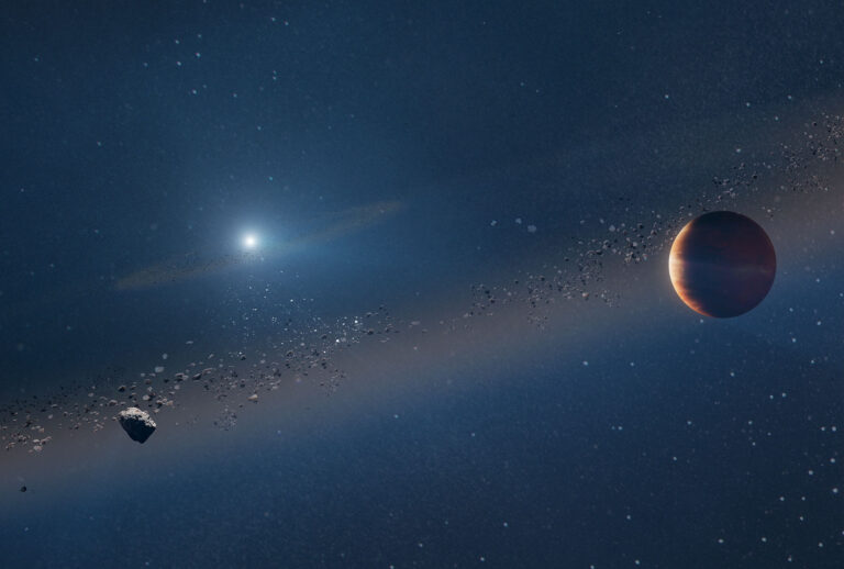 ARTIST’S RENDITION OF A NEWLY-DISCOVERED JUPITER-LIKE EXOPLANET ORBITING A WHITE DWARF, OR DEAD STAR. THIS SYSTEM IS EVIDENCE THAT PLANETS CAN SURVIVE THEIR HOST STAR’S EXPLOSIVE RED GIANT PHASE AND IS THE VERY FIRST CONFIRMED PLANETARY SYSTEM THAT SERVES AS AN ANALOG TO THE FATE OF THE SUN AND JUPITER IN OUR OWN SOLAR SYSTEM. (W. M. Keck Observatory/Adam Makarenko)
