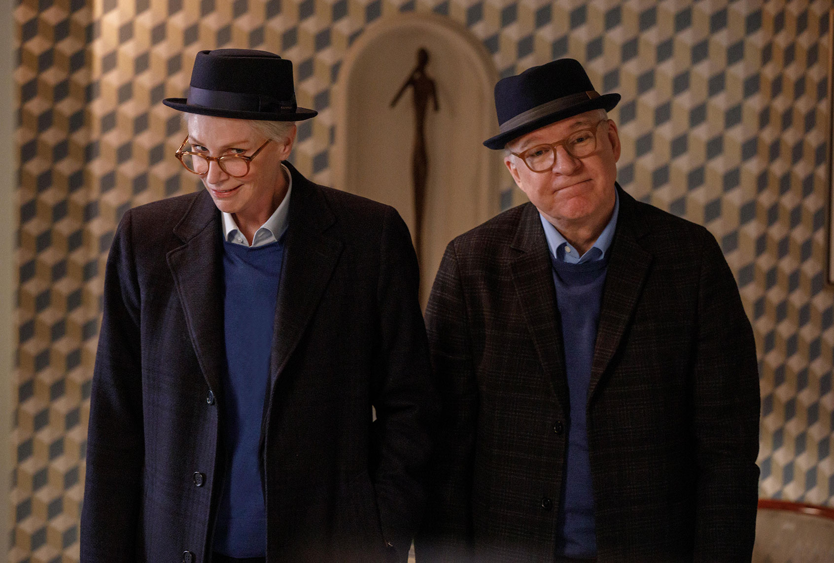 Jane Lynch as Saz and Steve Martin as Charles on "Only Murders in the Building" (Craig Blankenhorn/Hulu)