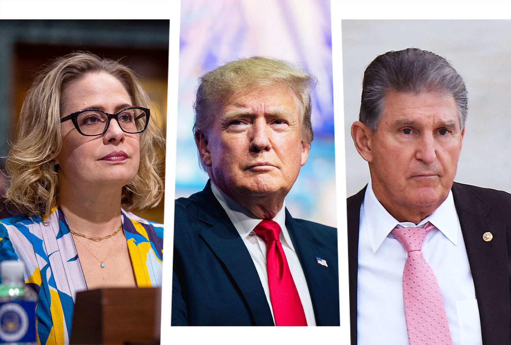 Kyrsten Sinema, Donald Trump and Joe Manchin (Photo illustration by Salon/Getty Images)