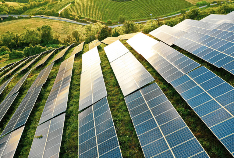 Solar panels on the green hills (Getty Images/LeoPatrizi)