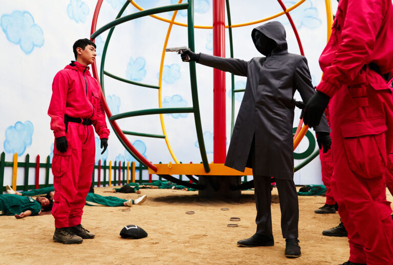 Front Man punishes a worker who broke the "Squid Game" rules (Noh Juhan/Netflix)