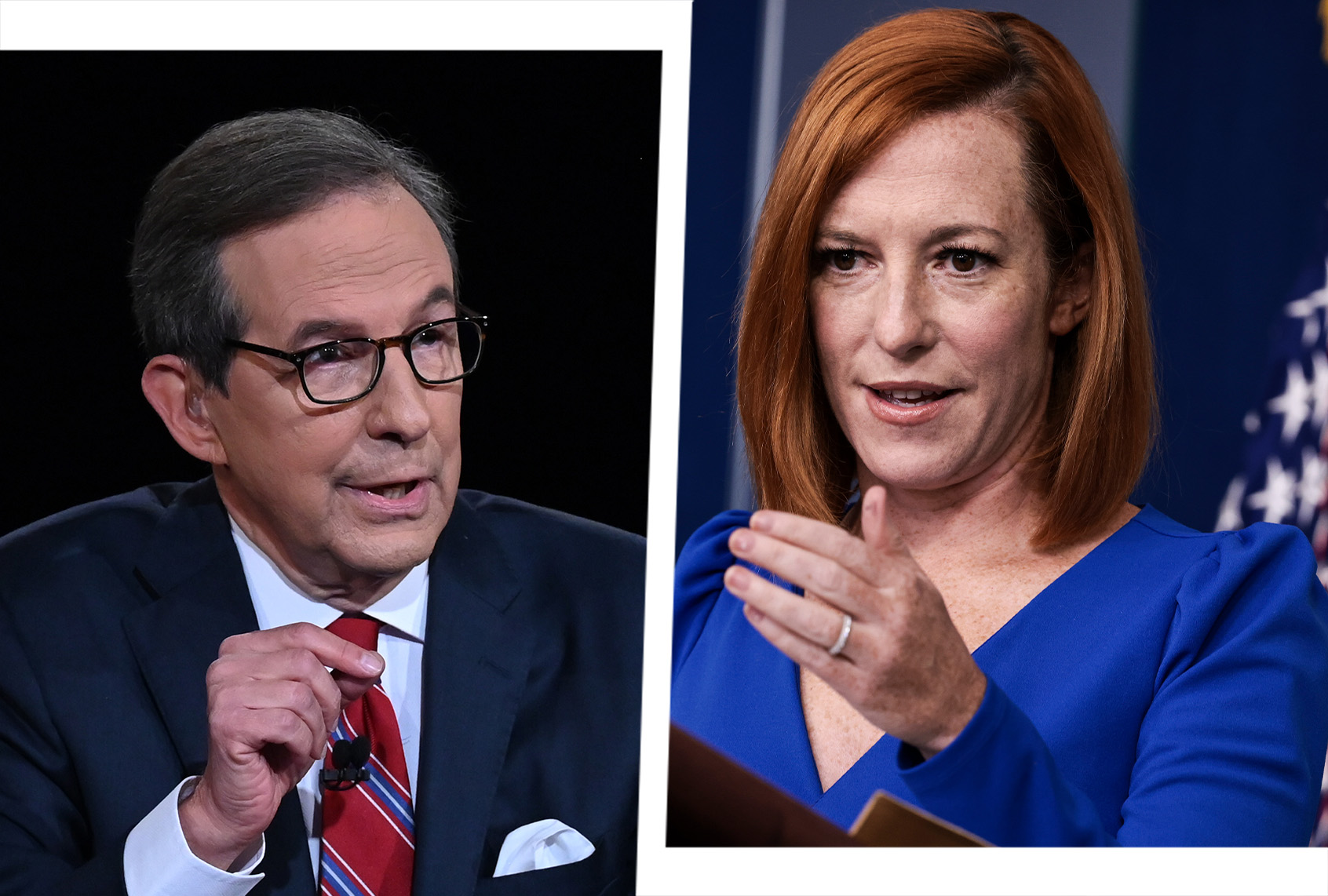 Fox News host Chris Wallace, left, and White House press secretary Jen Psaki. (Photo illustration by Salon/Getty Images)