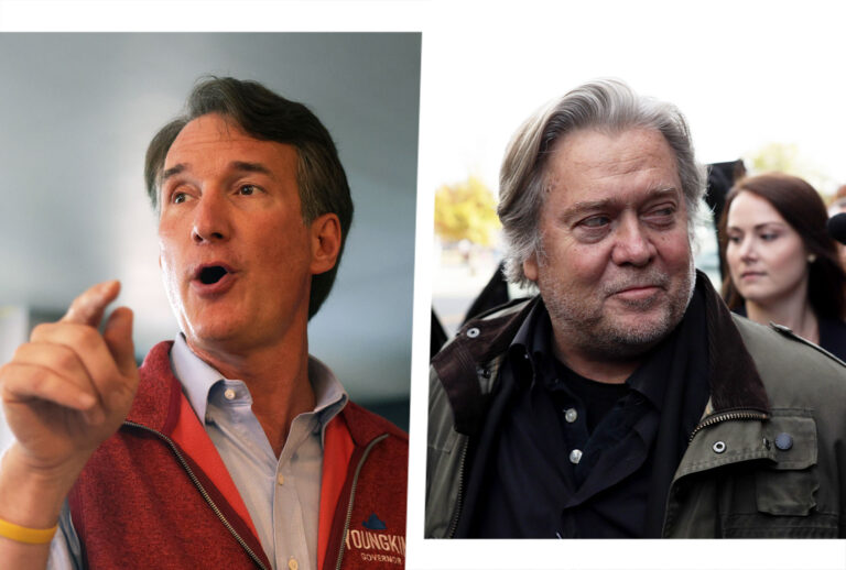 Glenn Youngkin and Steve Bannon (Photo illustration by Salon/Getty Images)