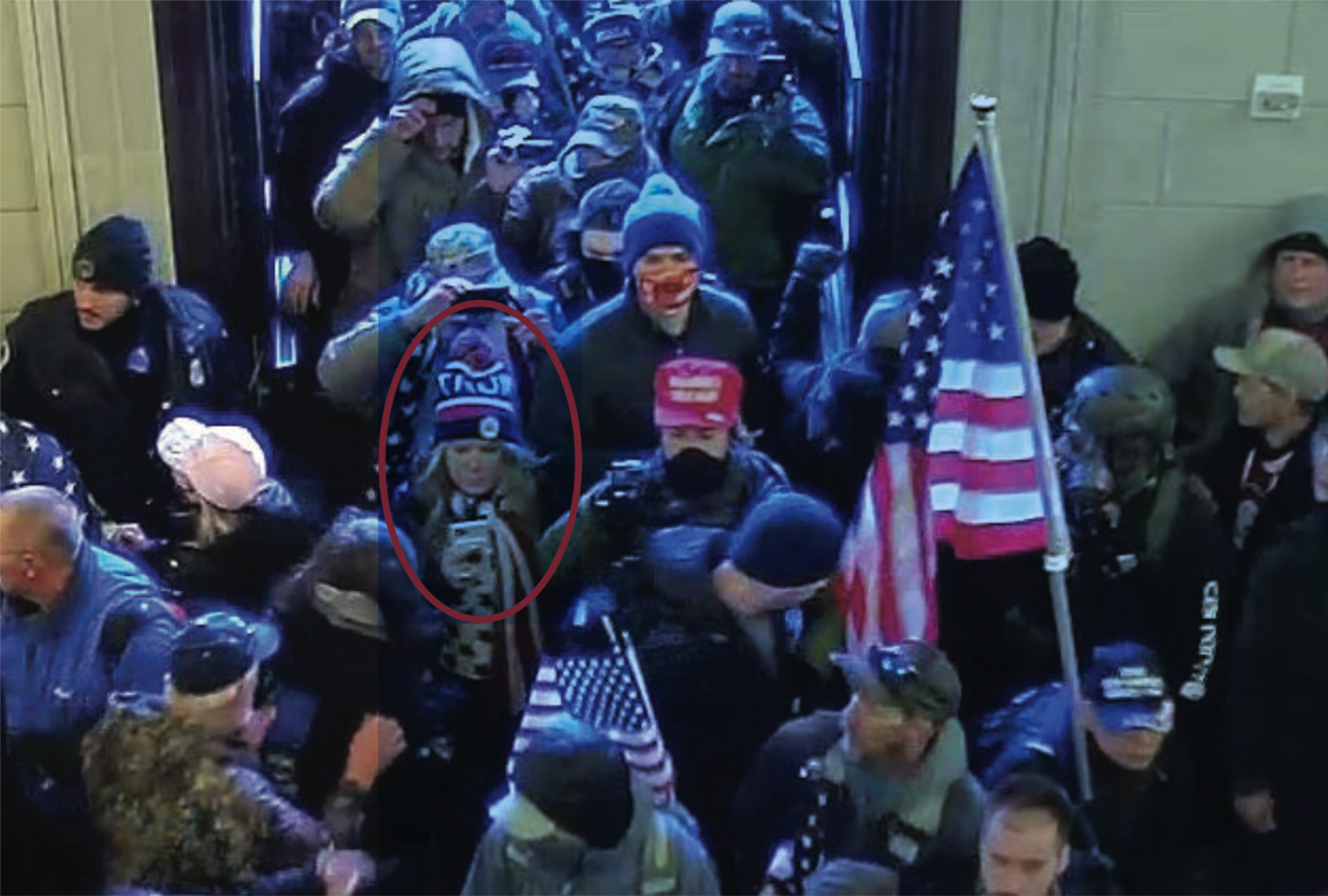 Jenna Ryan, of Frisco, Texas, amid a crowd of rioters entering the U.S. Capitol Building on Jan. 6, 2021. (Department of Justice)