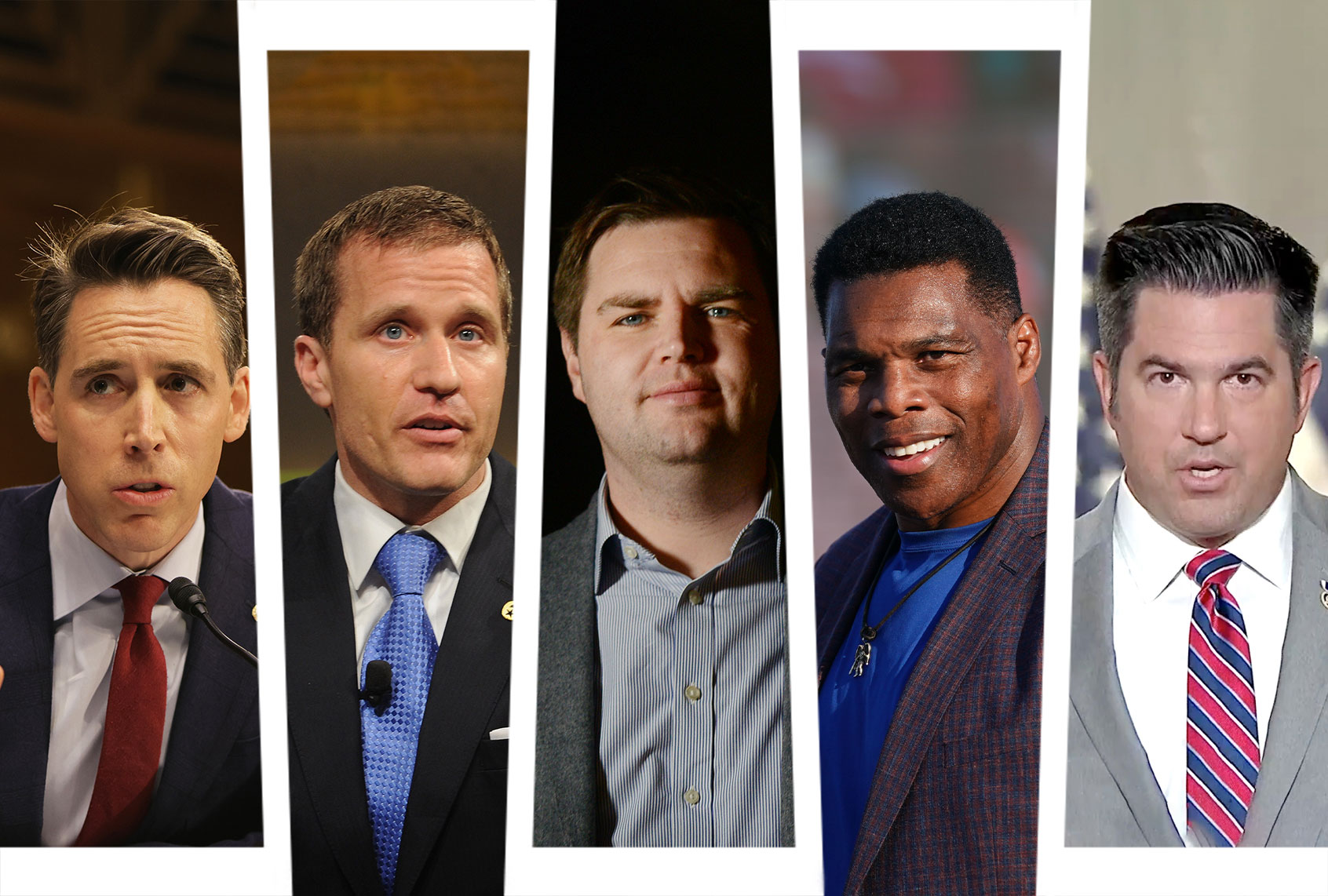 Josh Hawley, Eric Greitens, J.D. Vance, Herschel Walker and Sean Parnell (Photo illustration by Salon/Getty Images)