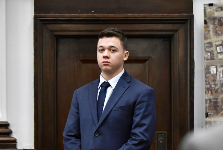 Kyle Rittenhouse waits for the jury to enter the room to continue testifying during his trial at the Kenosha County Courthouse on November 10, 2021 in Kenosha, Wisconsin. (Sean Krajacic-Pool/Getty Images)