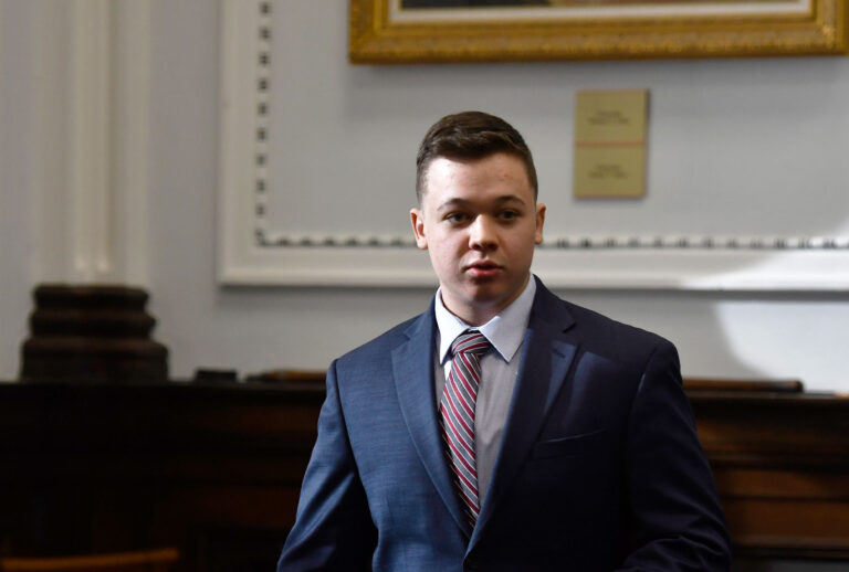 Kyle Rittenhouse enters the courtroom at the Kenosha County Courthouse on November 8, 2021 in Kenosha, Wisconsin. (Sean Krajacic-Pool/Getty Images)