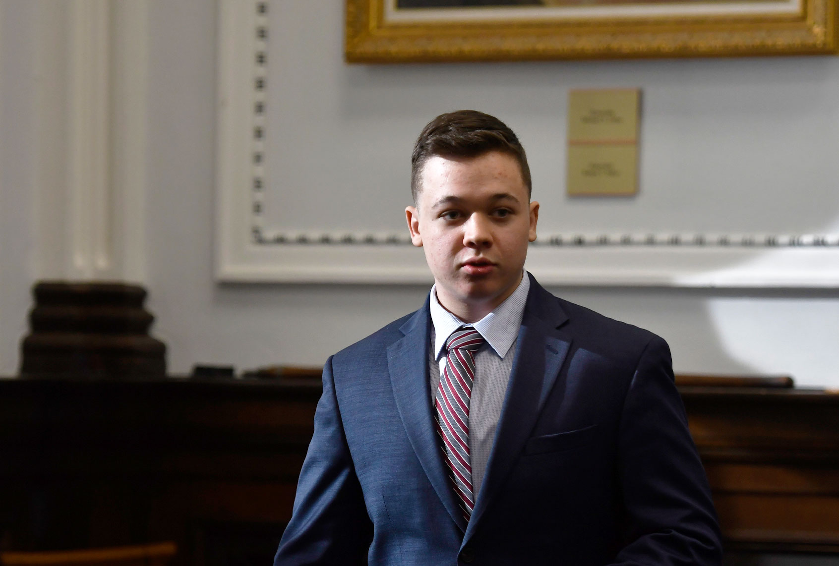 Kyle Rittenhouse enters the courtroom at the Kenosha County Courthouse on November 8, 2021 in Kenosha, Wisconsin. (Sean Krajacic-Pool/Getty Images)