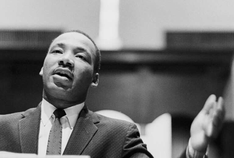 Dr. Martin Luther King Jr. preaching from his pulpit circa 1960 at the Ebenezer Baptist Church in Atlanta, Georgia. (Dozier Mobley/Getty Images)