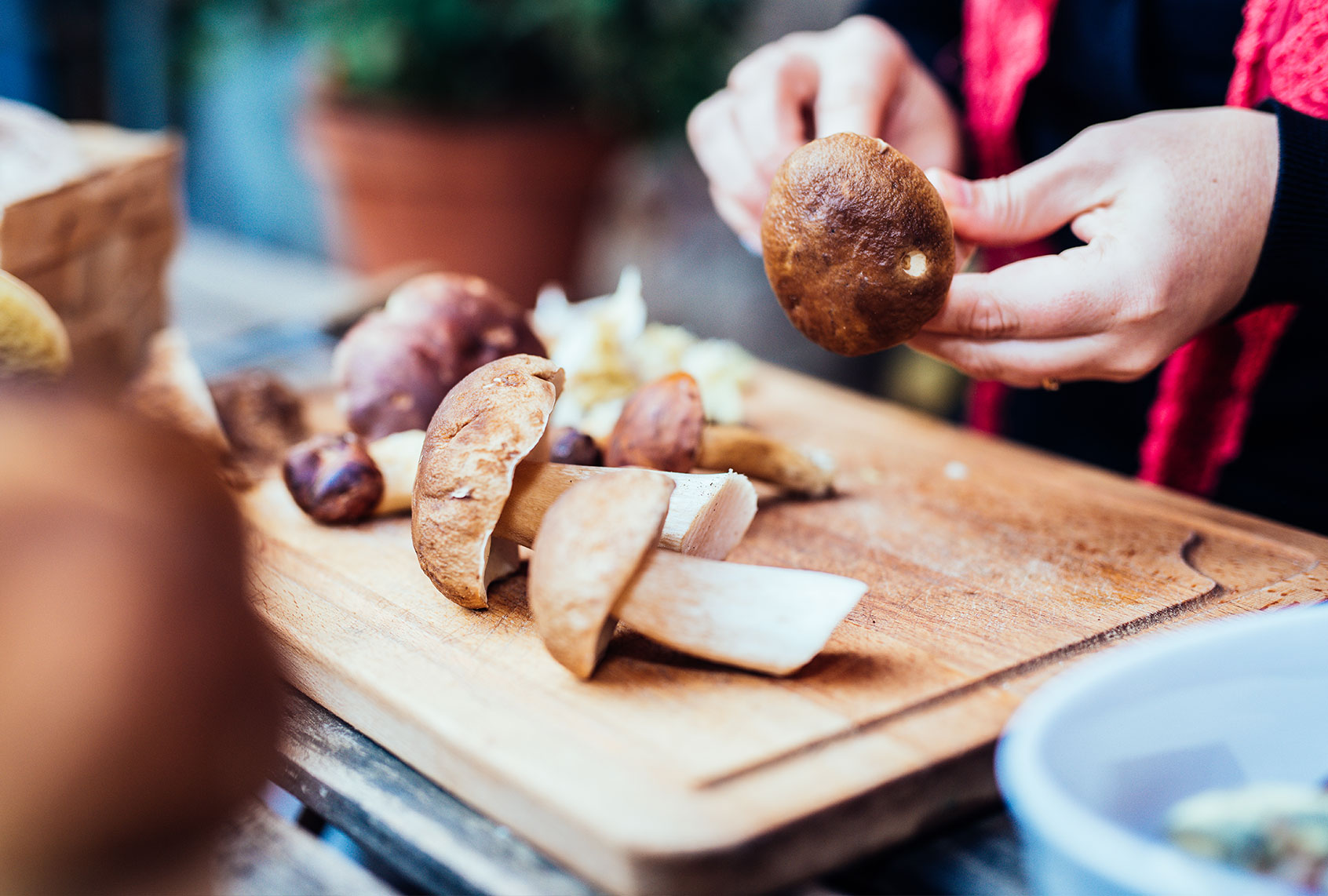 Woman cleaning big mushroom at home (Getty Images/Guido Mieth)