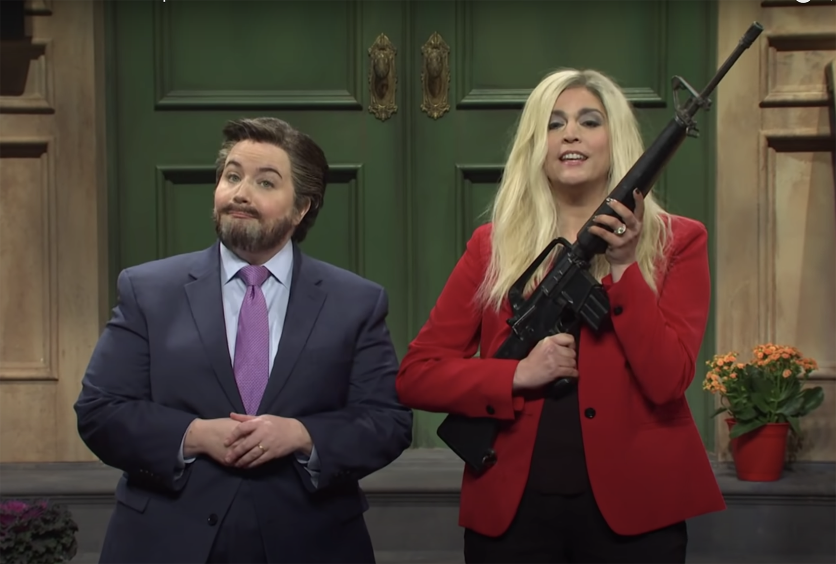Aidy Bryant as Sen. Ted Cruz and Cecily Strong as Rep. Marjorie Taylor Greene on "SNL" (NBC)