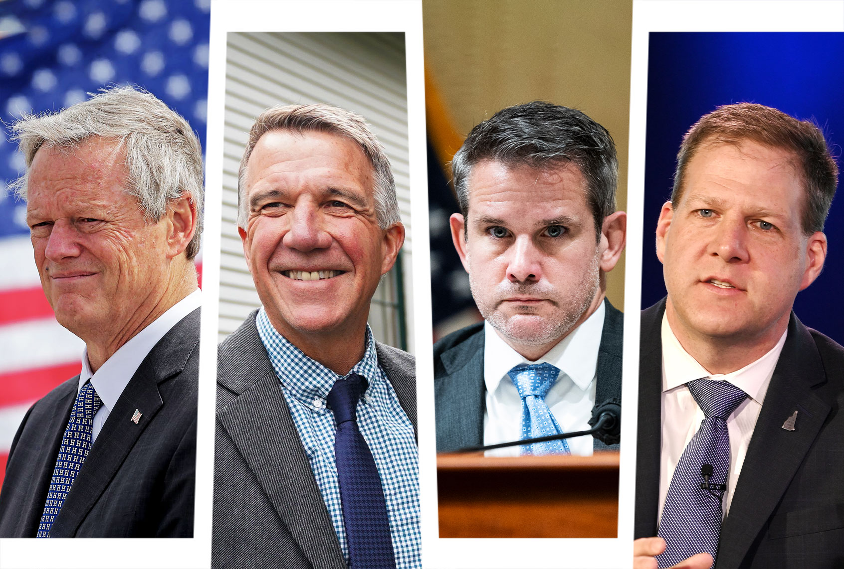 Charlie Baker, Phil Scott, Adam Kinzinger and Chris Sununu (Photo illustration by Salon/Getty Image)