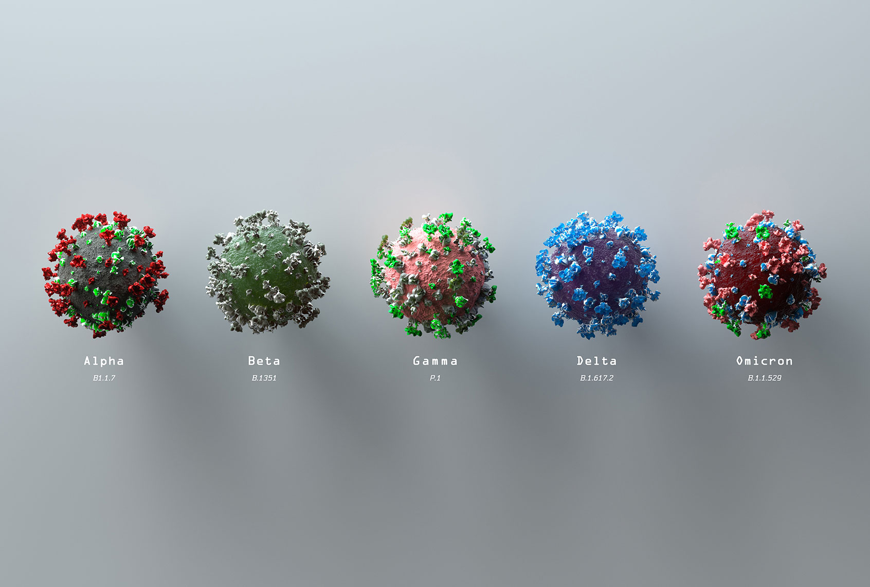 Digital generated image of different variants of COVID-19 cells (Getty Images/Andriy Onufriyenko)