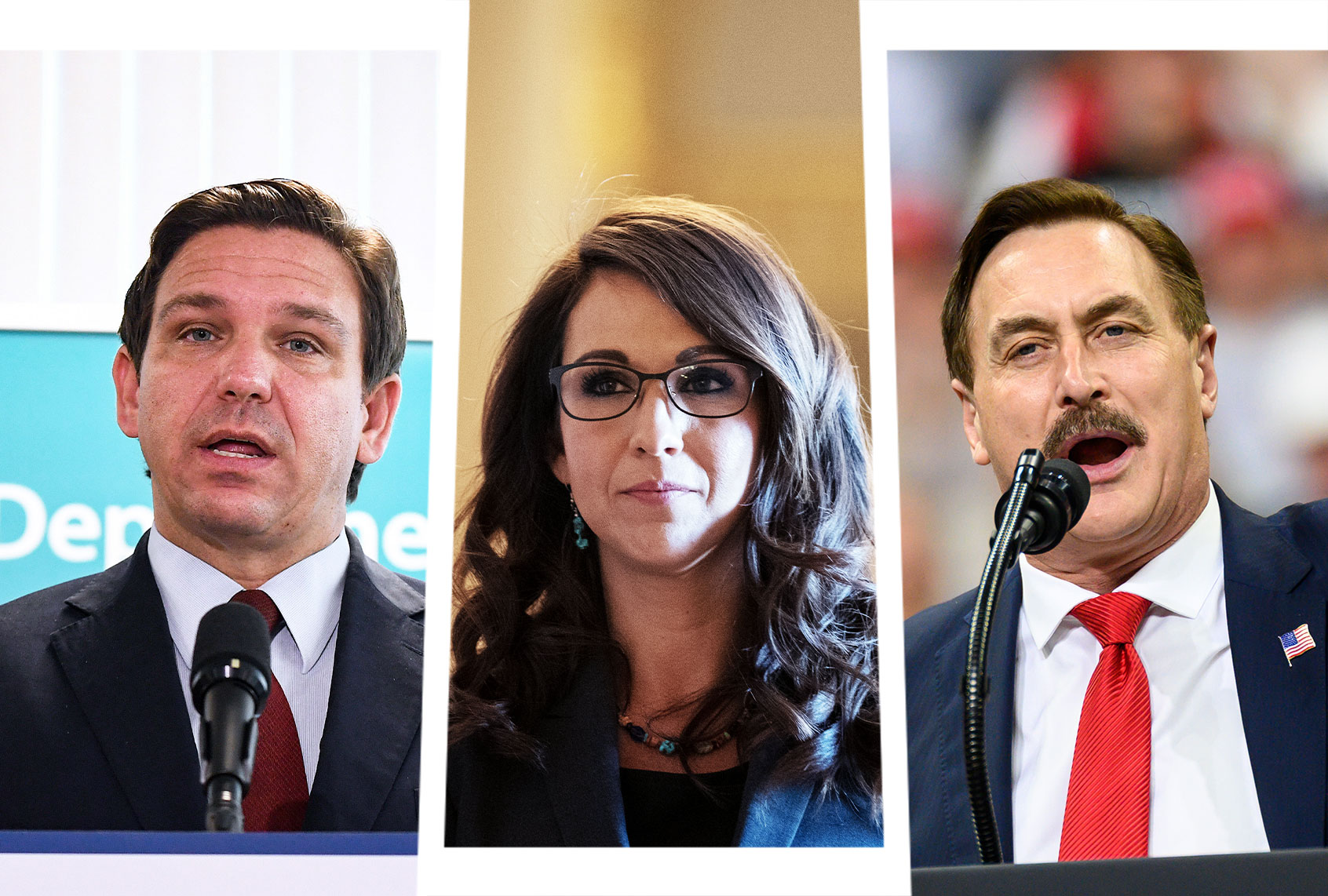 Ron DeSantis, Lauren Boebert and Mike Lindell (Photo illustration by Salon/Getty Images)