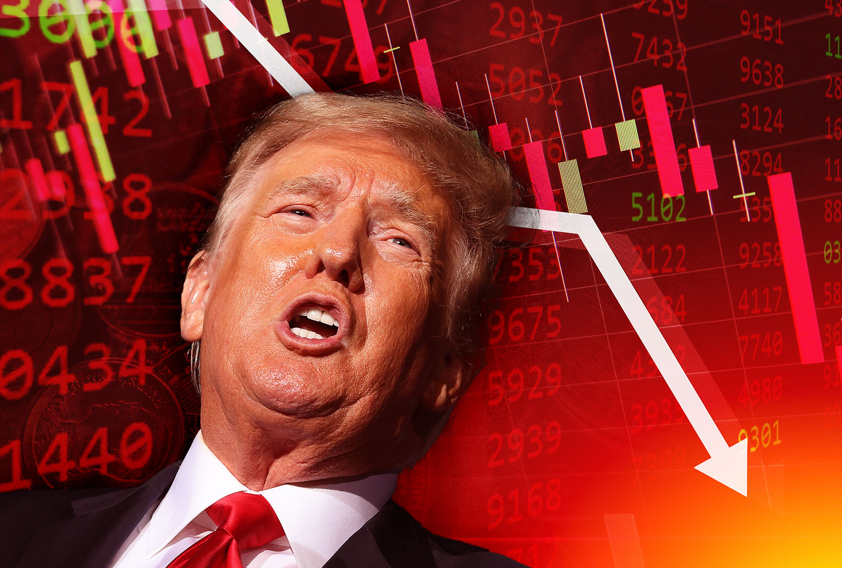 Donald Trump | Economic crisis, stock chart falling down (Photo illustration by Salon/Getty Images)