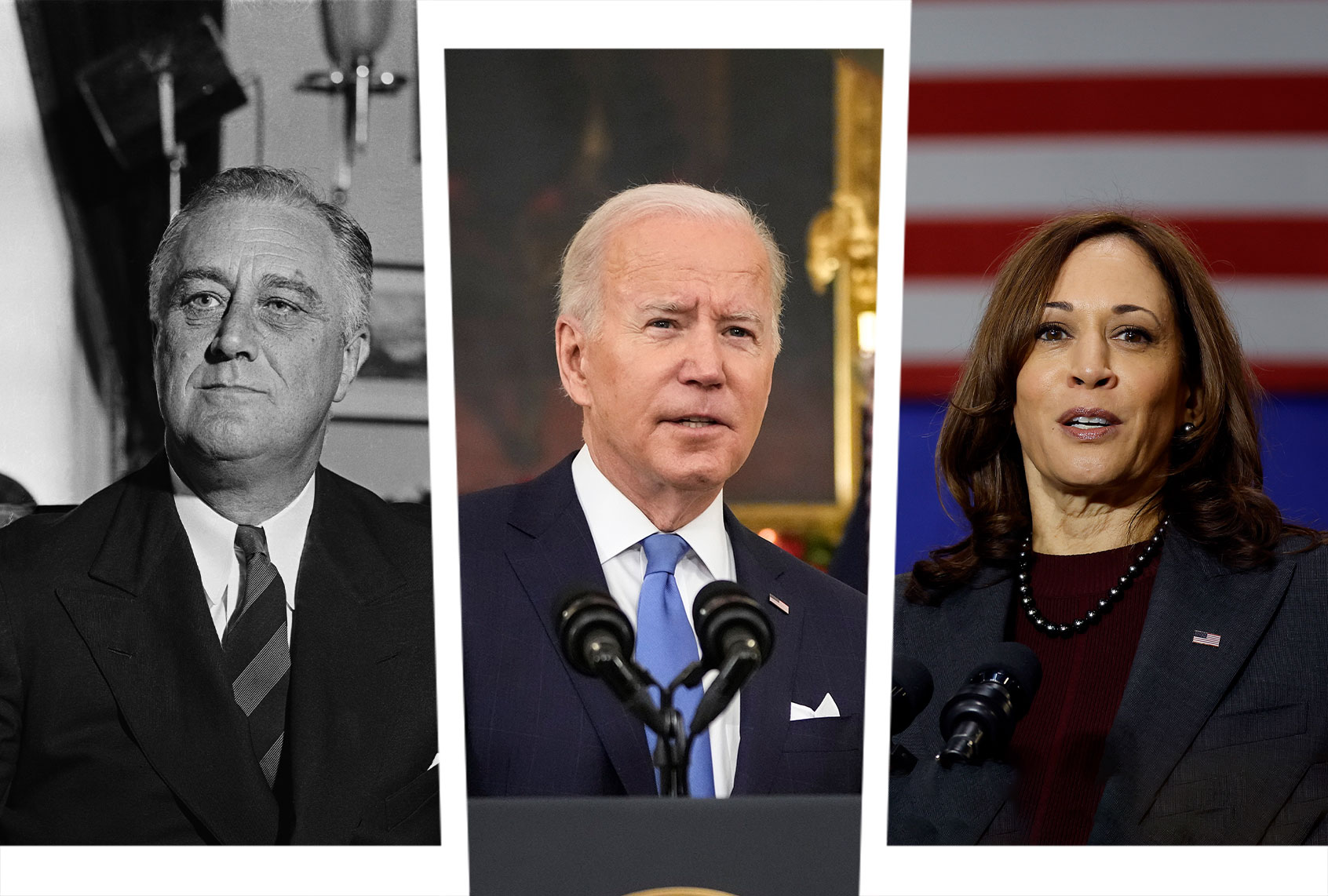 Franklin Delano Roosevelt, Joe Biden and Kamala Harris (Photo illustration by Salon/Getty Images)