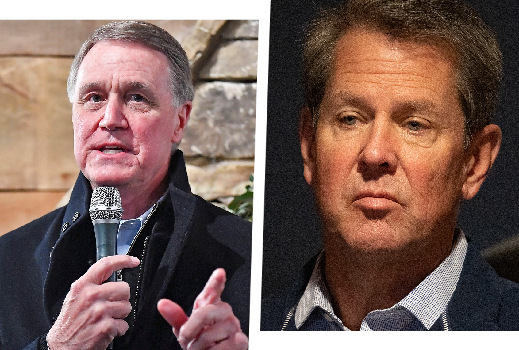 Former U.S. Sen. David Perdue, left, and Georgia Gov. Brian Kemp (Photo illustration by Salon/Getty Images)
