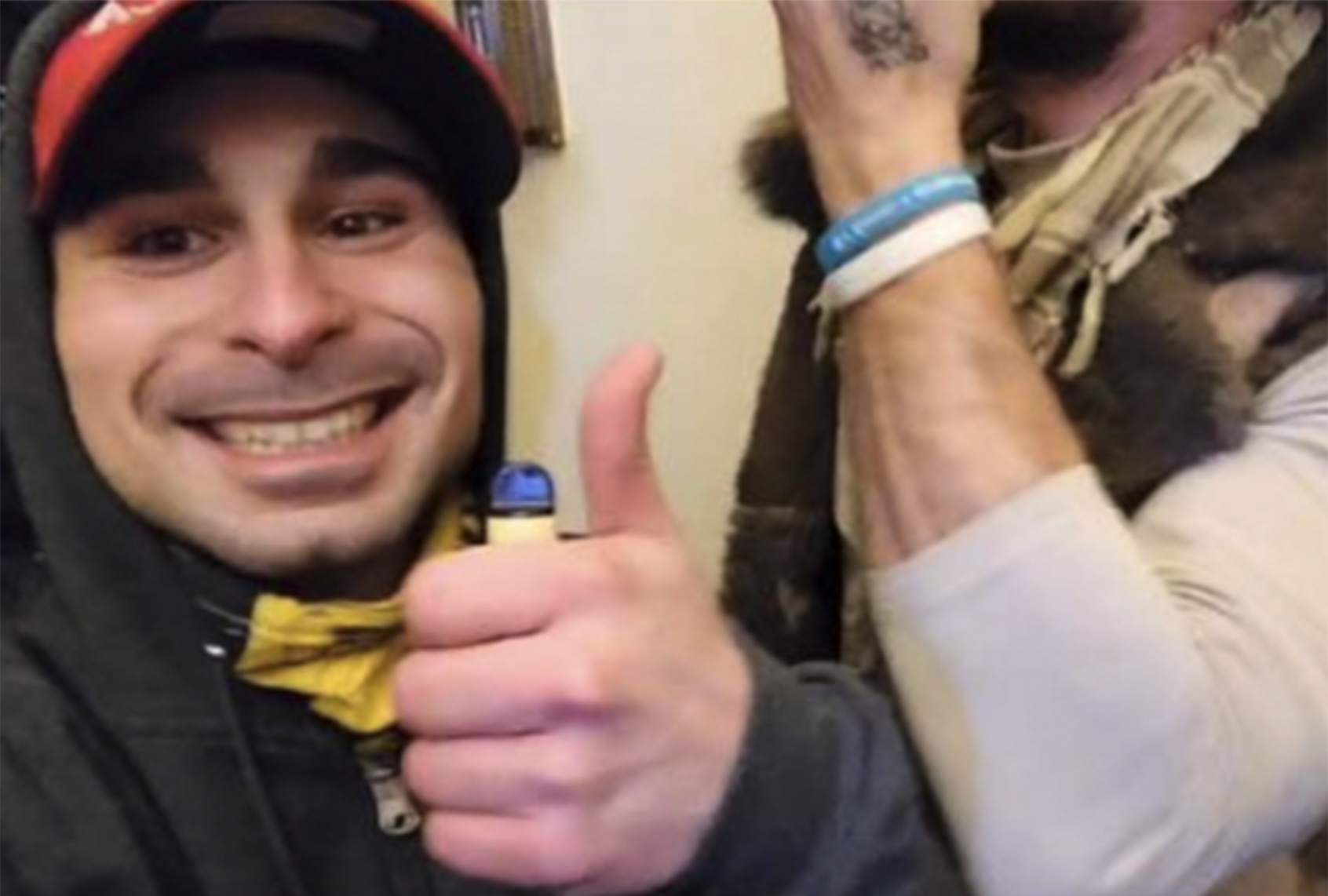 Capitol rioter Felipe Marquez, who told authorities he was "in the bathroom pooping when the violence occurred." (Department of Justice)