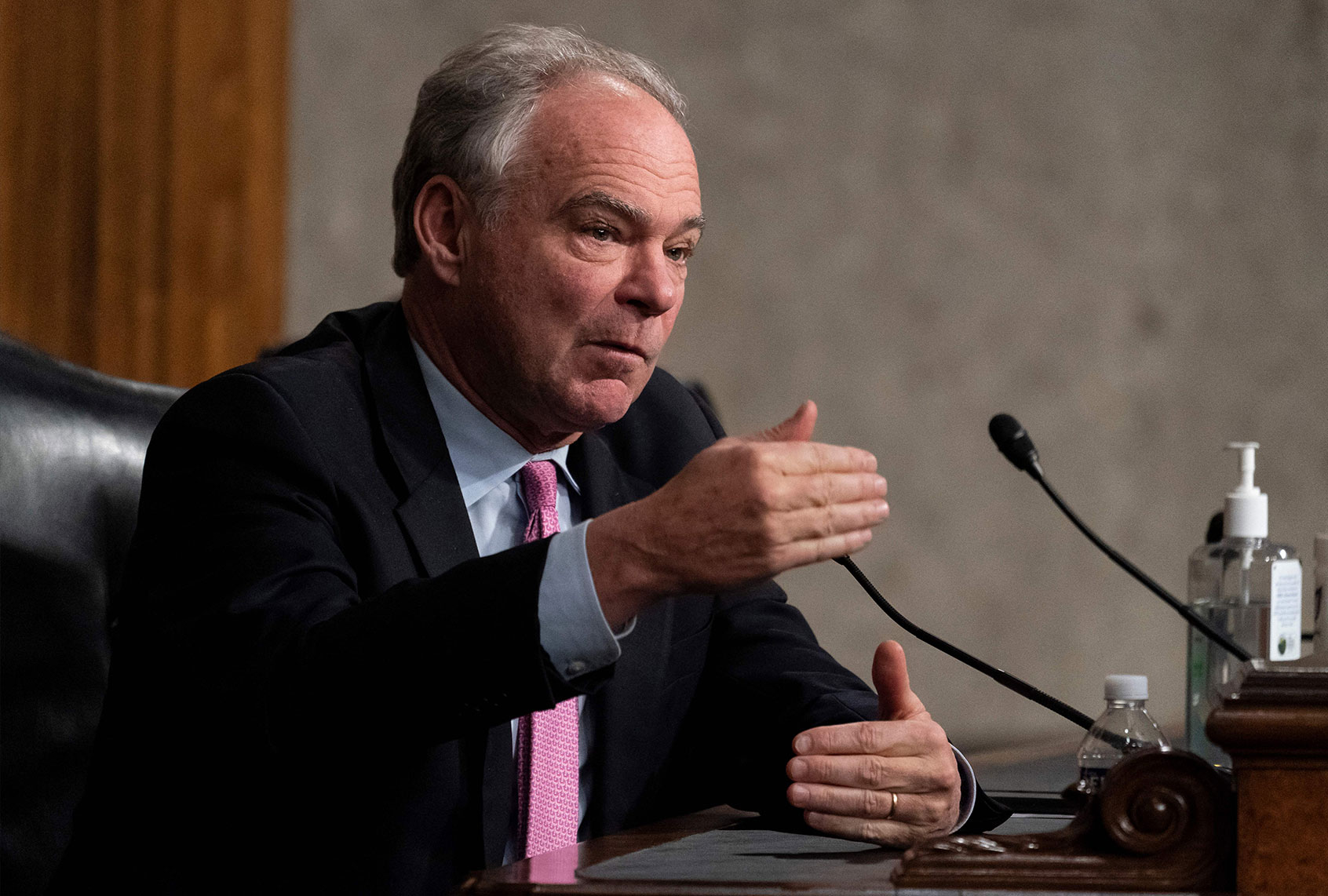 Senator Tim Kaine (D-VA), speaks during a hearing of the Senate Foreign Relations to examine US-Russia policy at the US Capitol in Washington, DC on December 7, 2021. (ALEX BRANDON/POOL/AFP via Getty Images)