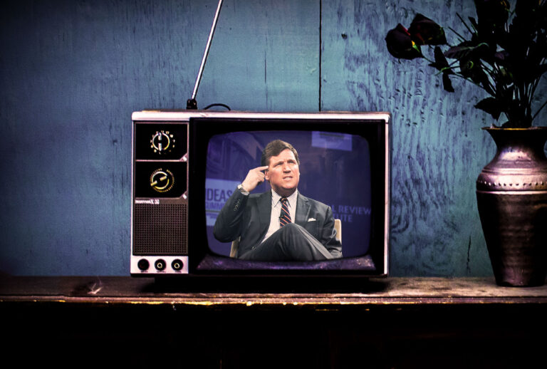Tucker Carlson on TV (Photo illustration by Salon/Getty Images)