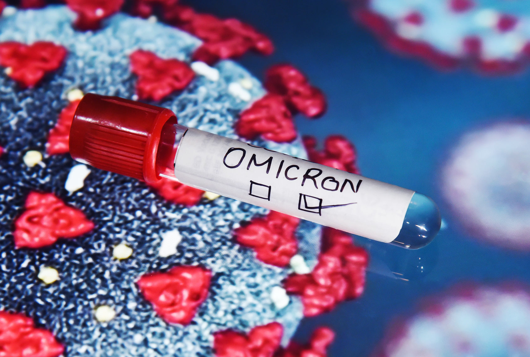 A test sample tube labeled 'COVID-19 Omicron variant' (Getty Images/David Talukdar)