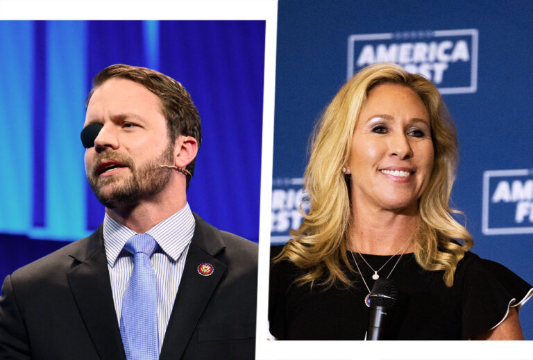 Dan Crenshaw and Marjorie Taylor Greene (Photo illustration by Salon/Getty Images)
