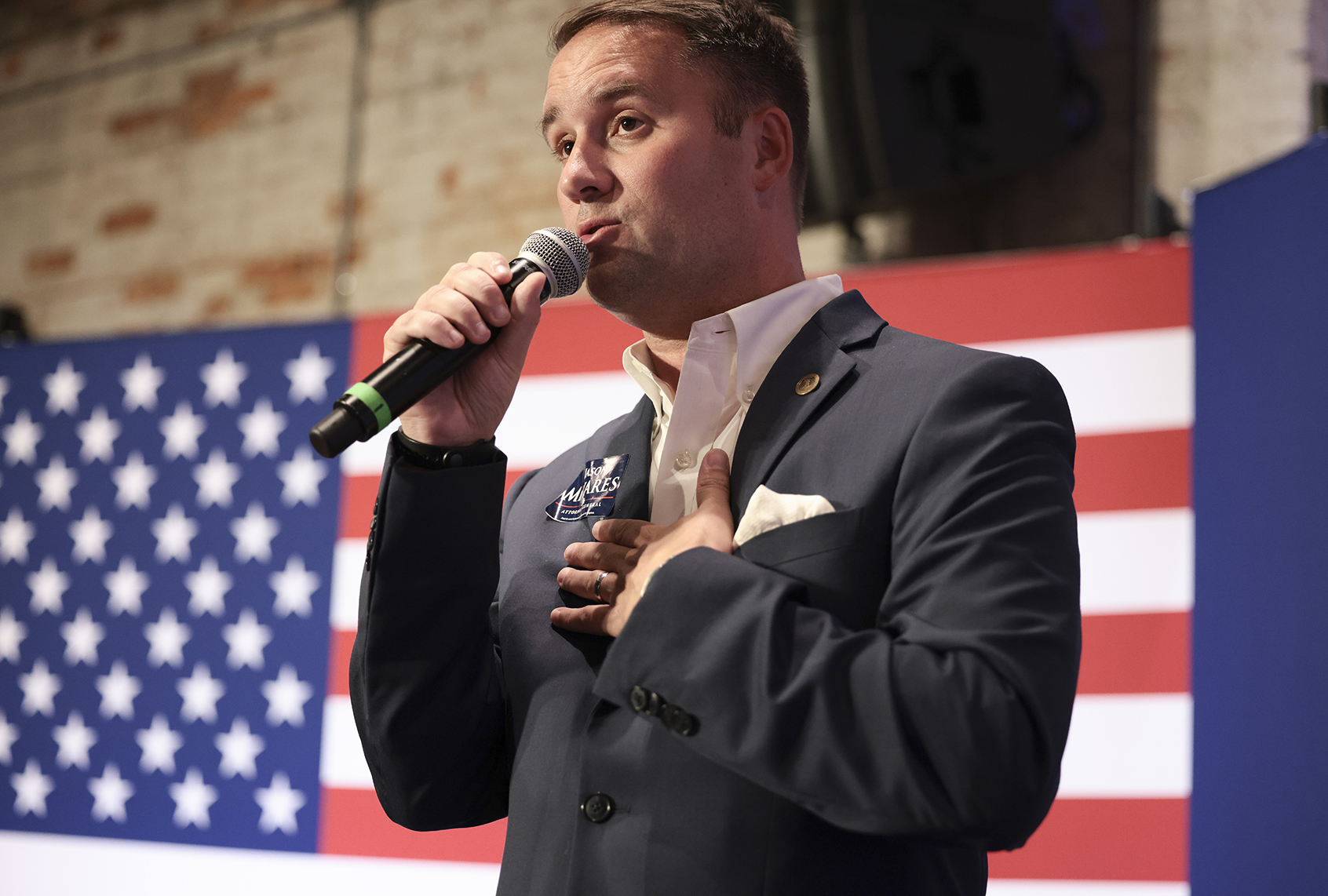 Virginia Republican Attorney General candidate Jason Miyares speaks during a campaign rally for Virginia Republican gubernatorial candidate Glenn Youngkin (Anna Moneymaker/Getty Images)