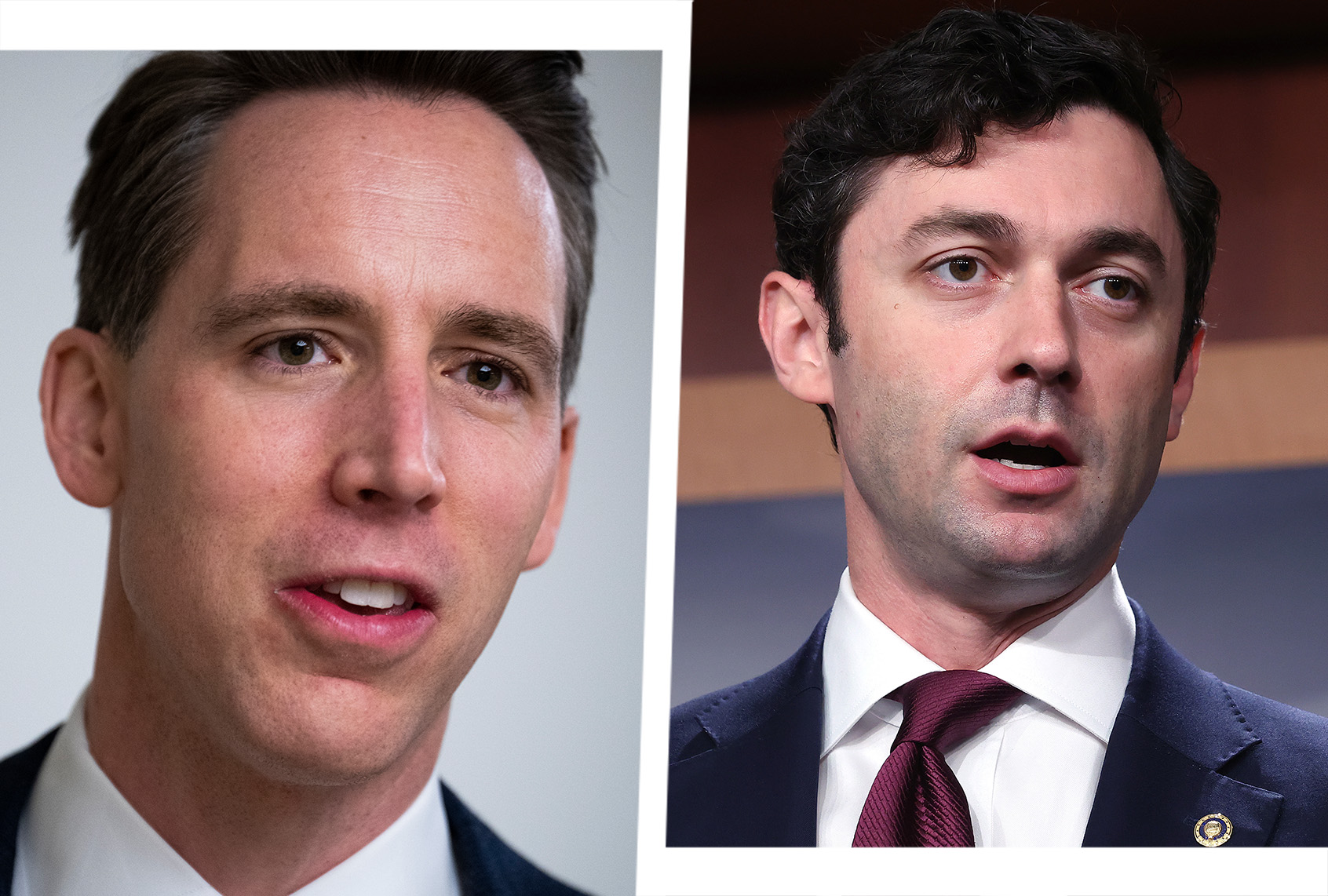 Sens. Josh Hawley, left, and Jon Ossoff (Photo illustration by Salon/Getty Images)