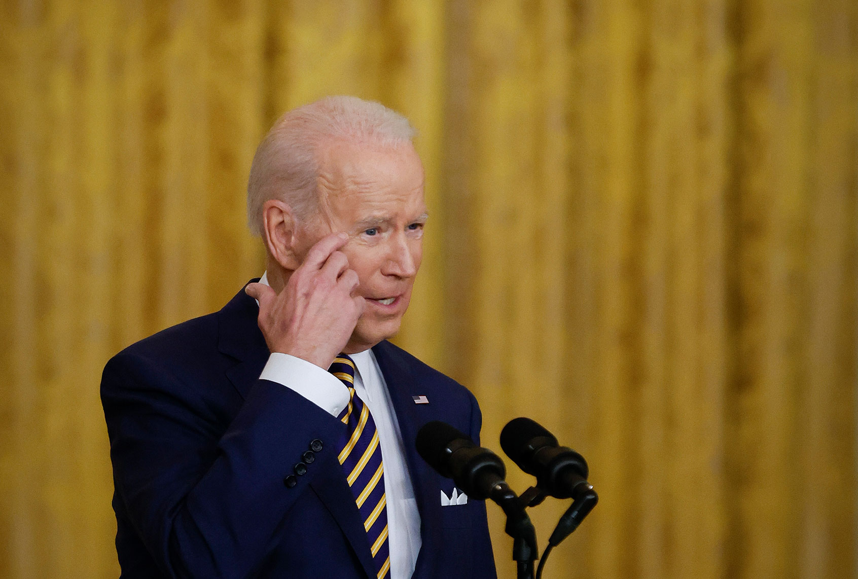 U.S. President Joe Biden answers questions during a news conference in the East Room of the White House on January 19, 2022 in Washington, DC. (Chip Somodevilla/Getty Images)