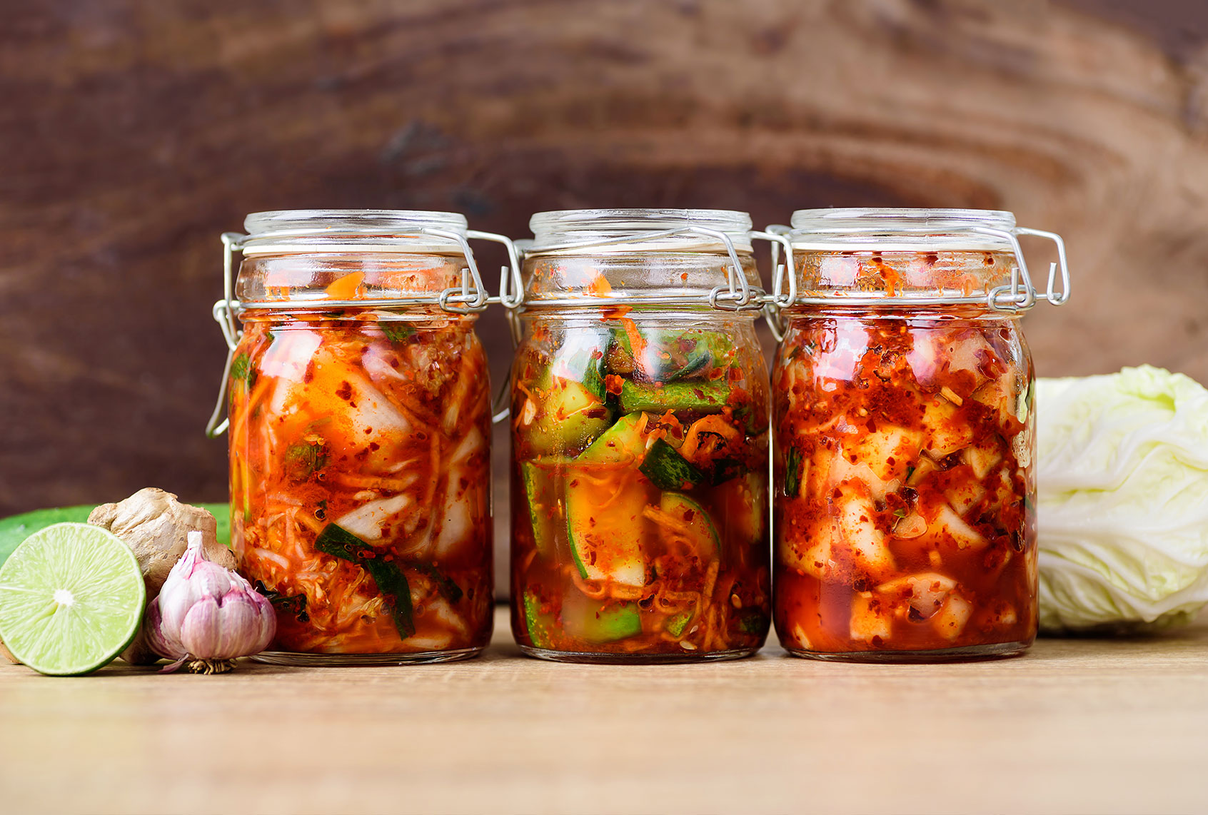 Various kimchi in jars (Getty Image/Nungning20)