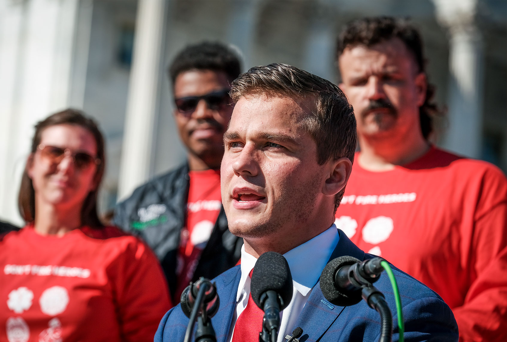 Rep. Madison Cawthorn (R-NC) speaks during a press conference in front of the U.S. Capitol on November 1, 2021 in Washington, DC. (Pete Marovich/Getty Images)