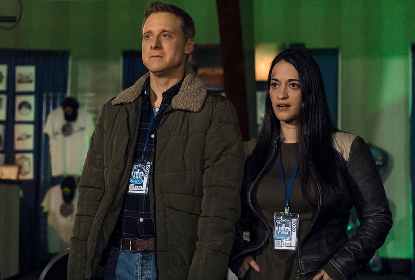 Alan Tudyk as Harry and Sara Tomko as Asta in "Resident Alien" (James Dittiger/SYFY)