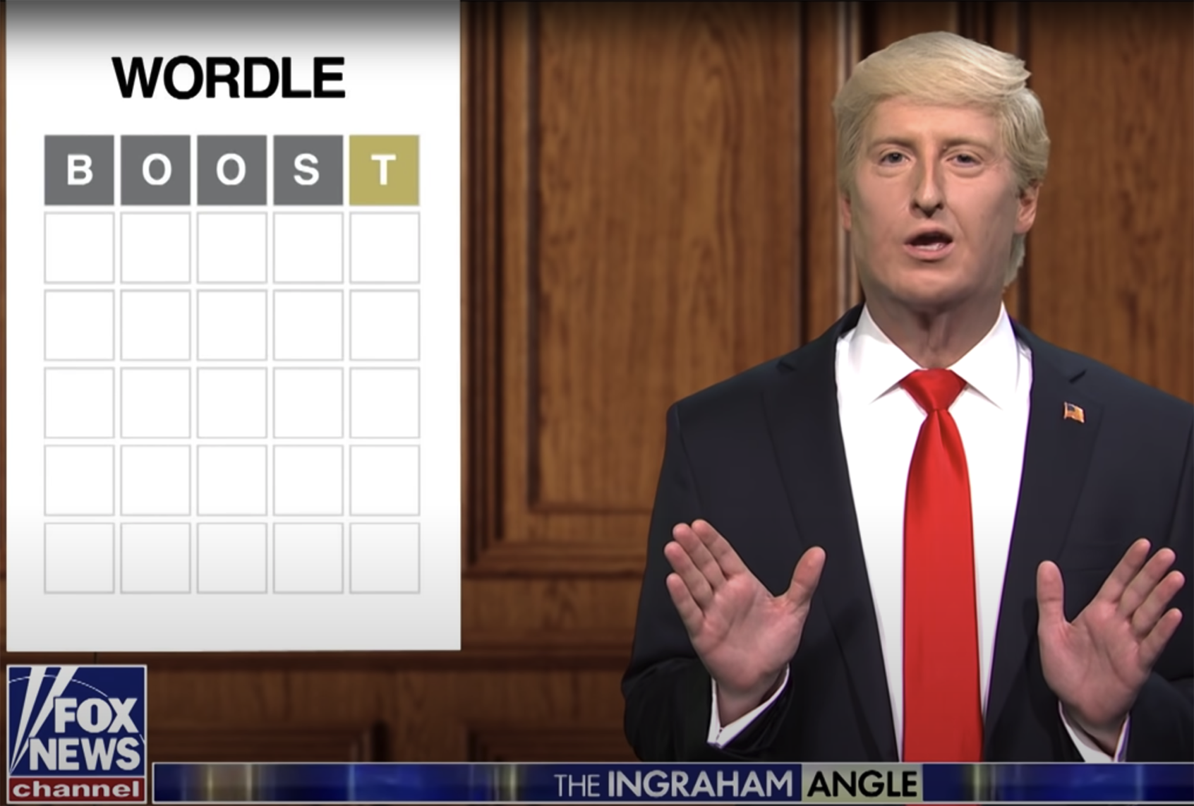 Donald Trump, played by "SNL" cast member James Austin Johnson, takes part in a game of Wordle. (NBC/Screengrab)