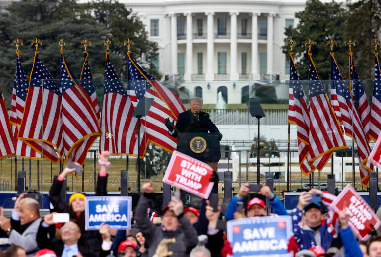 President Donald Trump speaks at the "Stop The Steal" Rally on January 06, 2021 in Washington, DC. Trump supporters gathered in the nation's capital today to protest the ratification of President-elect Joe Biden's Electoral College victory over President Trump in the 2020 election. (Tasos Katopodis/Getty Images)