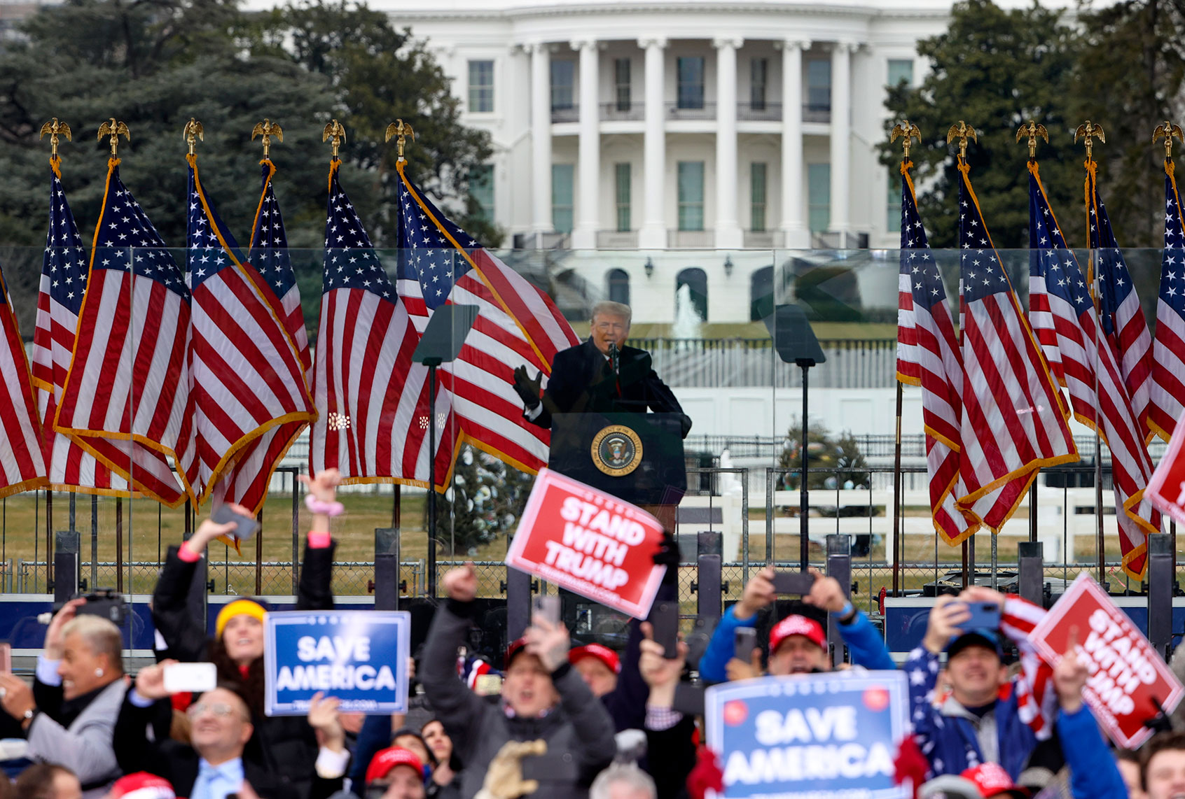 President Donald Trump speaks at the "Stop The Steal" Rally on January 06, 2021 in Washington, DC. Trump supporters gathered in the nation's capital today to protest the ratification of President-elect Joe Biden's Electoral College victory over President Trump in the 2020 election. (Tasos Katopodis/Getty Images)