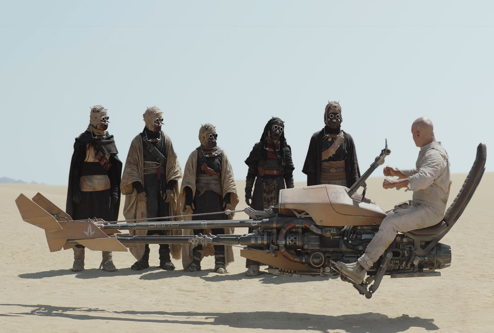 Tusken Raiders and Boba Fett (Temuera Morrison, on right) in a scene from "The Book of Boba Fett" (Disney+/Lucasfilm Ltd.)