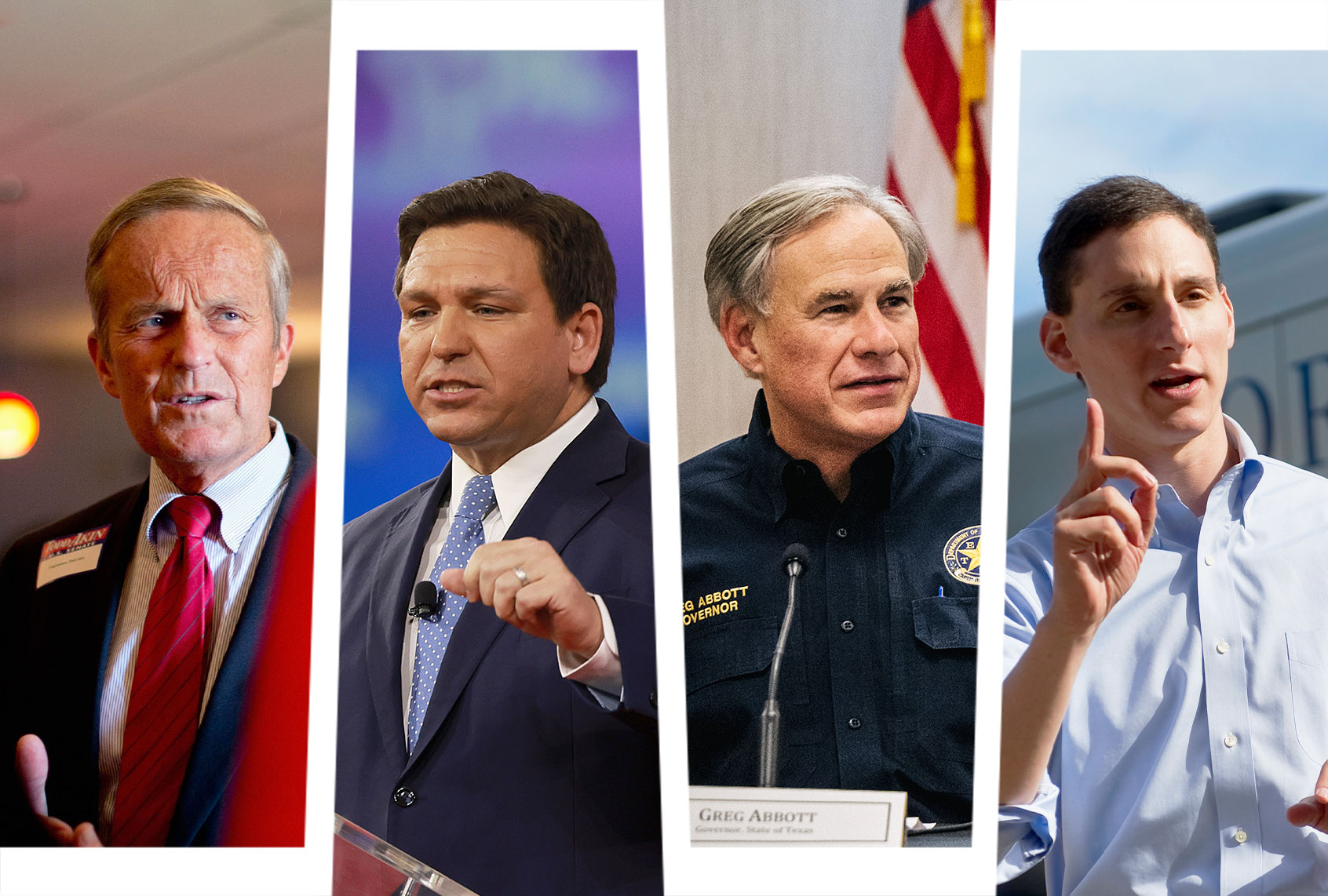 Todd Akin, Ron DeSantis, Greg Abbott and Josh Mandel (Photo illustration by Salon/Getty Images)