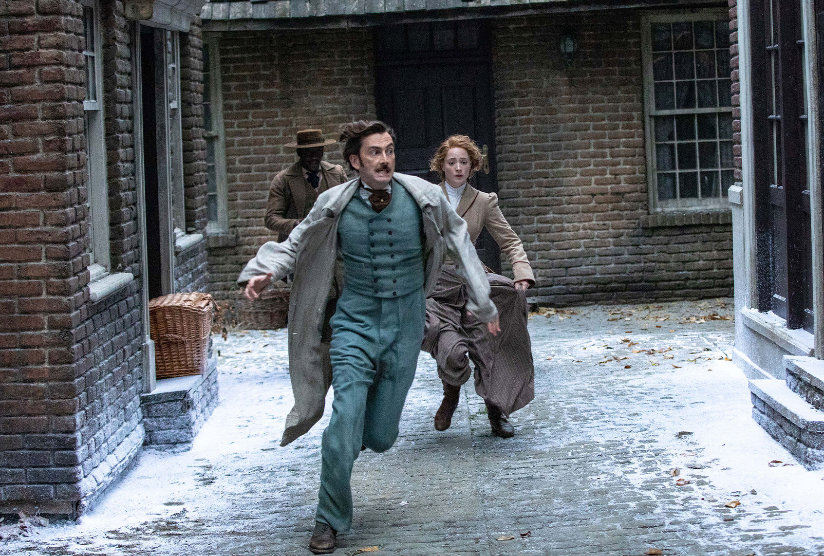 Ibrahim Koma, David Tennant and Leonie Benesch in "Around the World in 80 Days" (Tudor Cucu/PBS)