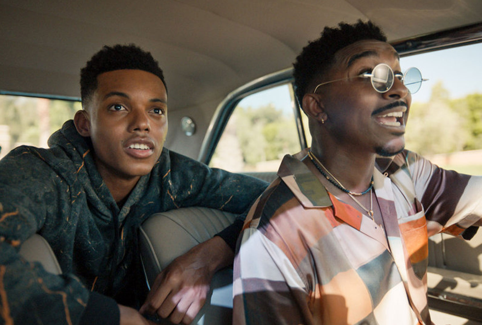 Jabari Banks as Will and Jordan L. Jones as Jazz in "Bel-Air" (Peacock)
